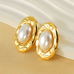 Gold color / 1 Pair Simple Series Casual Oval Stainless Steel  Gold Color Imitation Pearl Women's Stud Earrings Picture2